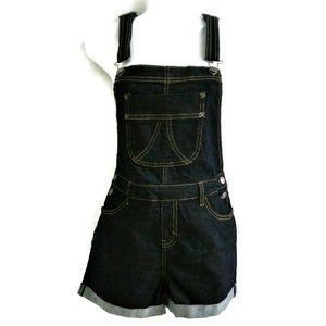 New Roebuck & Co Overalls Denim Bib Shorts Dark Wash Cuff Shortalls